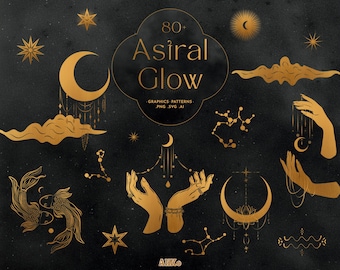 Gold Celestial Design Elements for Spiritual Branding Logos Invitations Packaging Websites and Creative Projects