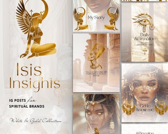 Instagram Template: white, gold in Canva | Spiritual Post | Holistic Healing | Egyptian Goddess | Trauma Social Media IG Feed | Health Coach