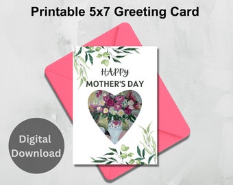 Elegant Floral Mother's Day Printable Greeting Card | Download and Print Mother's Day Card | Size 5x7 Printable Card | Happy Mother Day