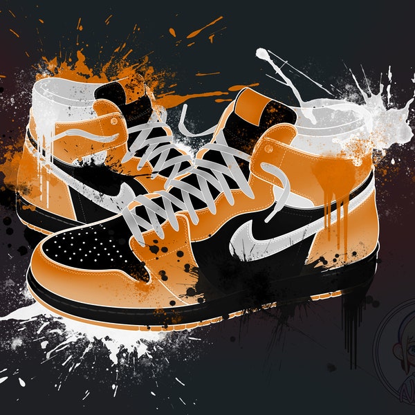 Spray Neon Orange Sneaker png splatter paint sneakers sublimation sport shoes splatter paint shoe artwork png