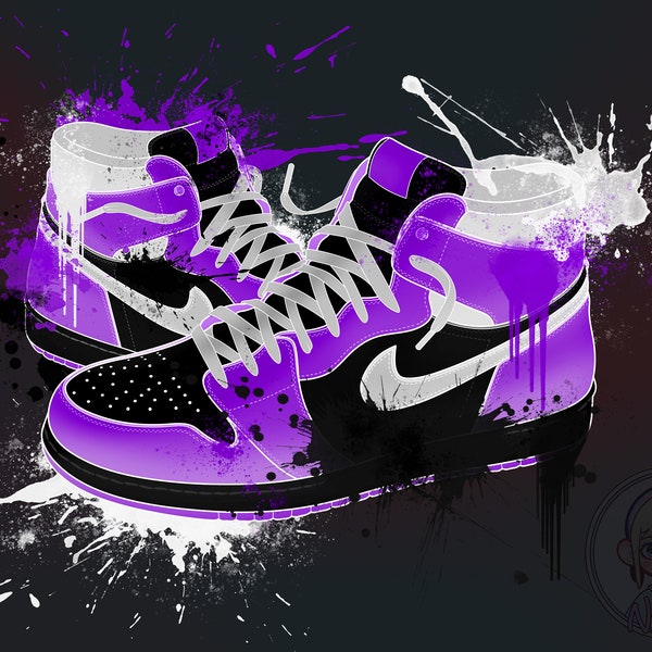 Spray Neon Purple Sneaker png splatter paint sneakers sublimation sport shoes splatter paint shoe artwork png