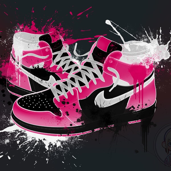 Spray Neon Pink Sneaker png splatter paint sneakers sublimation sport shoes splatter paint shoe artwork png