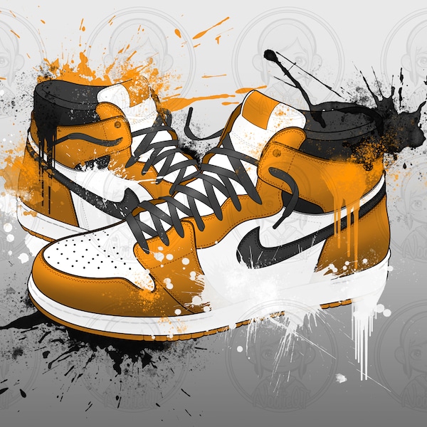 Spray Orange Sneaker png salpicadura pintura zapatillas sublimación hightop calzado deportivo salpicadura pintura zapato obra de arte png hightops art png