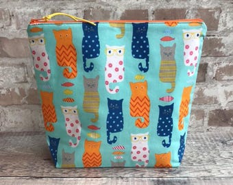 Cats Project Bag, Zippered Pouch, Knitting Crochet Supplies