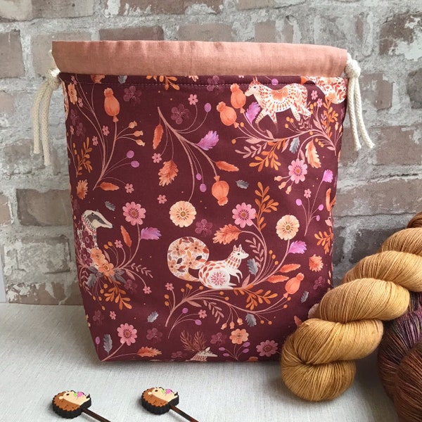 Woodland Project Bag, Knitting Crochet Bag, Shawl Knitting Bag, Sock Yarn Bag, Dashwood Knitting,