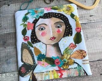 Bolsa para guardar proyectos de punto de cruz, bolsa para manualidades con punto de cruz de ángel, bolsa para tejer a crochet