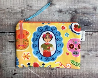 Mexican Folk Art Project Bag, Zippered Pouch, Notions Pouch Cross Stitch Bag