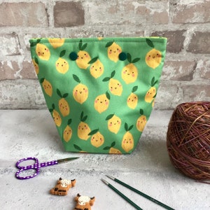 Lemon Fruit Project Bag, Lemon Sock Yarn Bag, Summer Knitting Gift, Yarn Bowl, Sock Yarn Holder, Crochet Fabric Bag