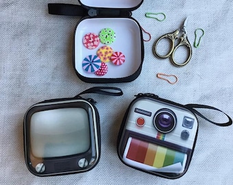 TV Camera Knitting Sewing Stocking Filler, Cross Stitching Notions Retro Christmas Box Pouch, Knitting Gift for Christmas
