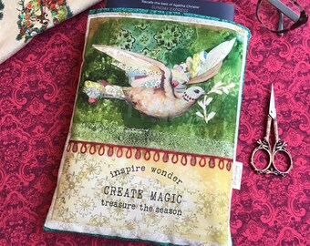 Kerstboekhoes, vintage boekbeschermer, boekomslag, omslag van tijdschriften met gemengde technieken