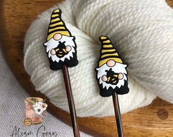 Bee Gnome Knitting Stitch Stoppers, Knitting Christmas Gift, Stitch Minder, Funny Knitting Gift