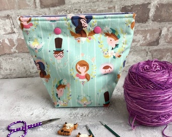 Peter Pan Neverland Project Bag, Peter Pan Sock Yarn Bag, Summer Knitting Gift, Yarn Bowl, Sock Yarn Holder, Crochet Fabric Bag