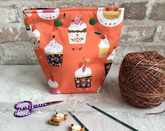 Cake Strawberry Cream Project Bag, Cake Sock Yarn Bag, Summer Knitting Gift, Yarn Bowl, Sock Yarn Holder, Crochet Fabric Bag