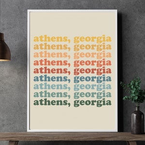 athènes, géorgie Affiche Digital Download Wall Art Multi-Colored vintage and Retro Feel for Dorm Decor