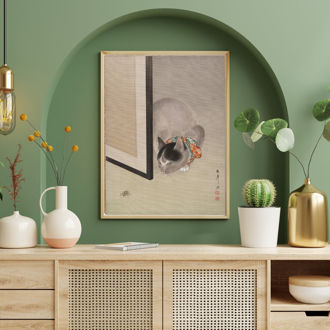 Cat Catching a Spider Japanese Art Print on Canvas Edo Period - Etsy