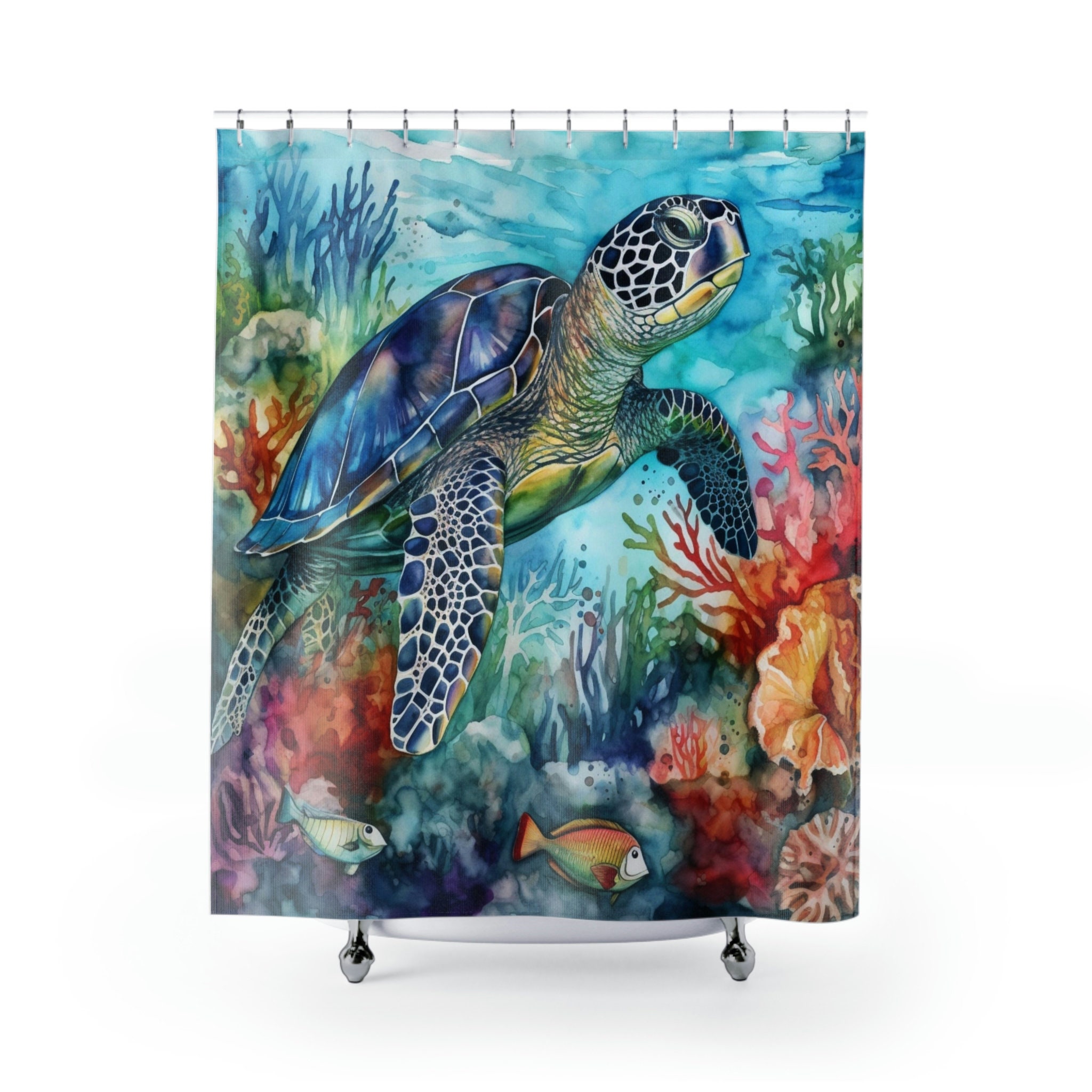 Watercolor Sea Turtle Shower Curtains Etsy