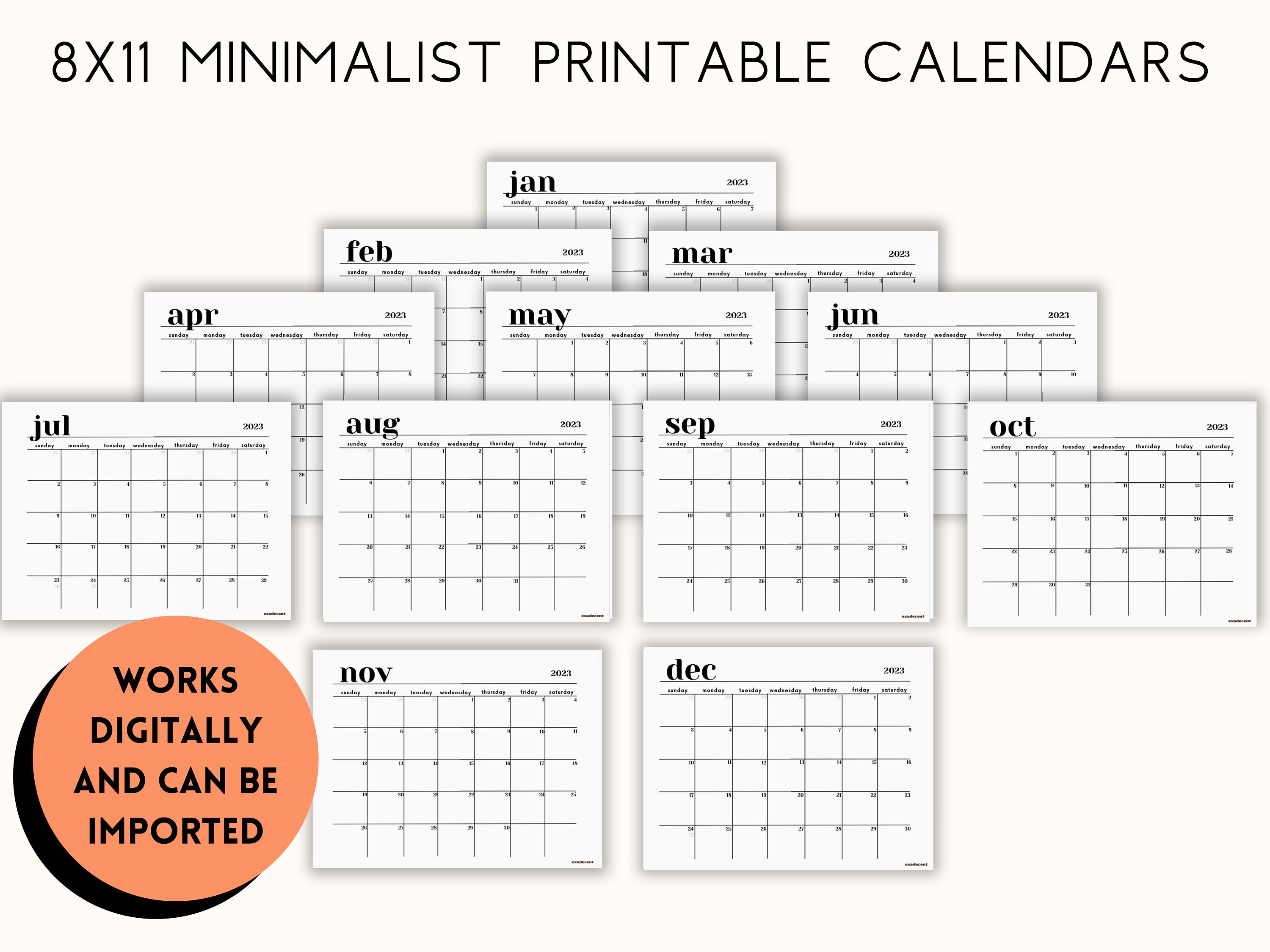 Printable 2023 Calendar 2023 Minimalist Printable Calendar 2023 Unlined ...