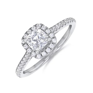 Cushion Cut Halo Cubic Zirconia Diamond Engagement Ring, 925 Silver Wedding Ring, Half Eternity Promise Ring, Anniversary Gift