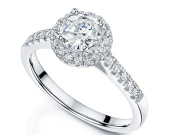 Round Halo Engagement Ring, Halo Rin, Round Cut Ring Promise Ring, Cubic Zirconia Ring, Sterling Silver Round Halo Solitaire Ring for Woman.