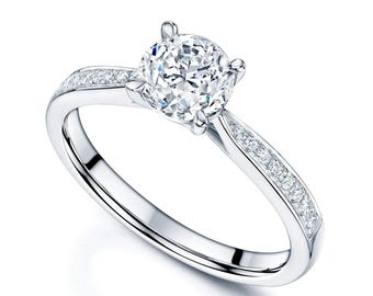 Round Cubic Zirconia Diamond Starling Silver Ring, Engagement Ring Pave Eternity On Band, 4 Prong Round Diamond Ring, Woman Promise Ring