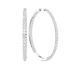 Big Diamond Hoop Earrings | Silver Hoop Earrings | Inside Out Pave Hoop Earrings | Round Cut Moissanite Diamond Hoop Earrings | Fancy Hoops