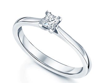 Princess Cut Cubic Zirconia Solitaire Ring Square Diamond Ring Princess Cubic Zirconia Engagement Ring Anniversary Gift, Woman Promise Ring