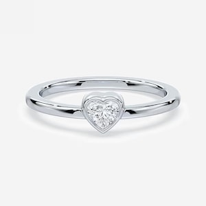 Heart Shaped Moissanite Diamond Ring, Heart Solitaire Engagement Ring, Hidden Halo Wedding Ring, Heart Ring for Women, Gift Promise Ring