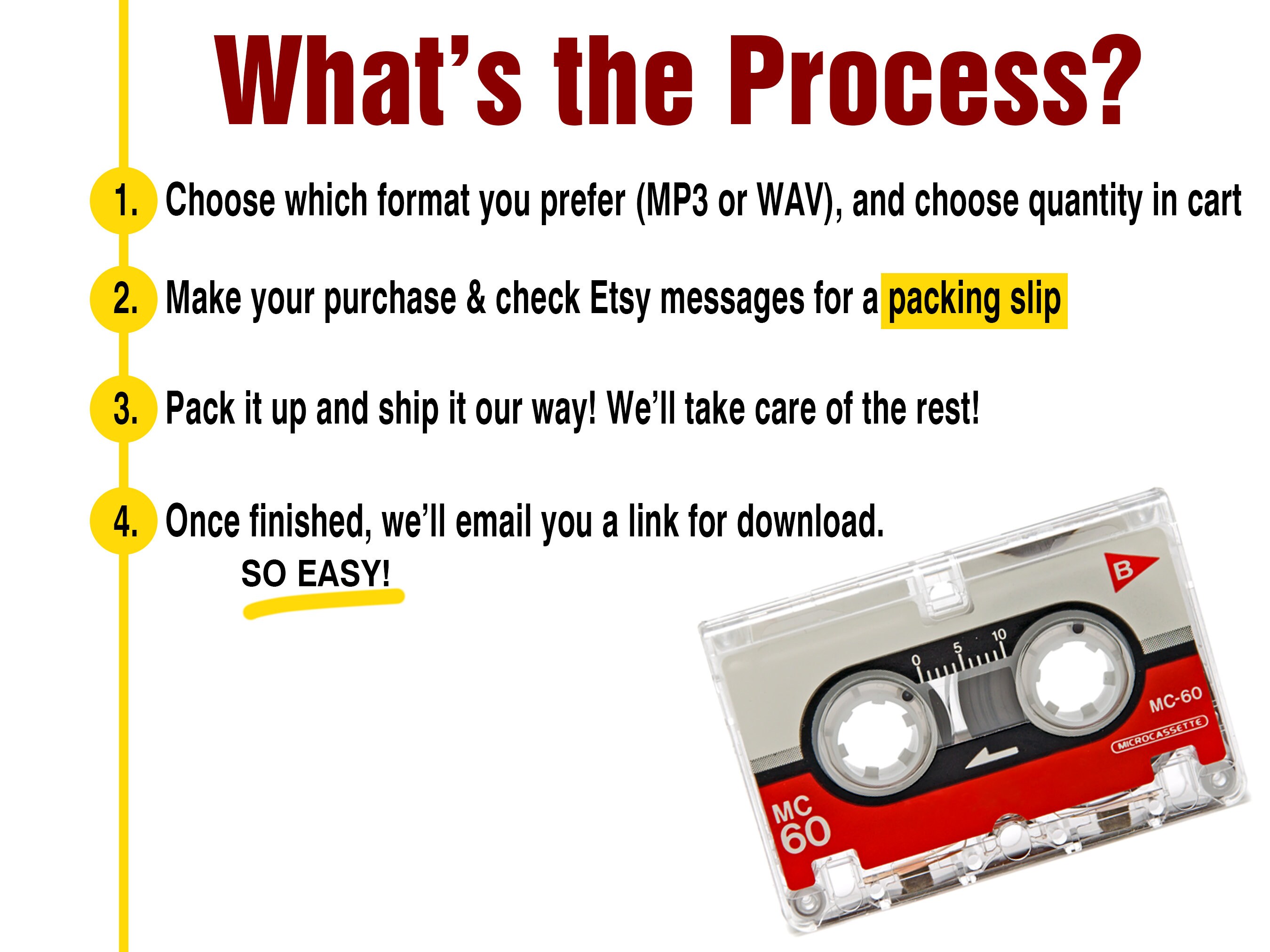 Audio Microcassette Tape Conversion Service to Digital MP3 or WAV