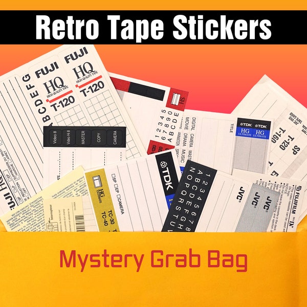 Old Retro Video Tape Stickers from Media Labels for Crafts, Journaling, Collecting, Tags, and Gifting. 10 Sheets in each Mystery Grab Bag!