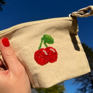 Hand bestickt Tasche Bead bestickt Tote Bag Cherry Canvas Bag Bead bestickt Geschenk Accessoire Beutel Canvas Bag Cherry Embroidery
