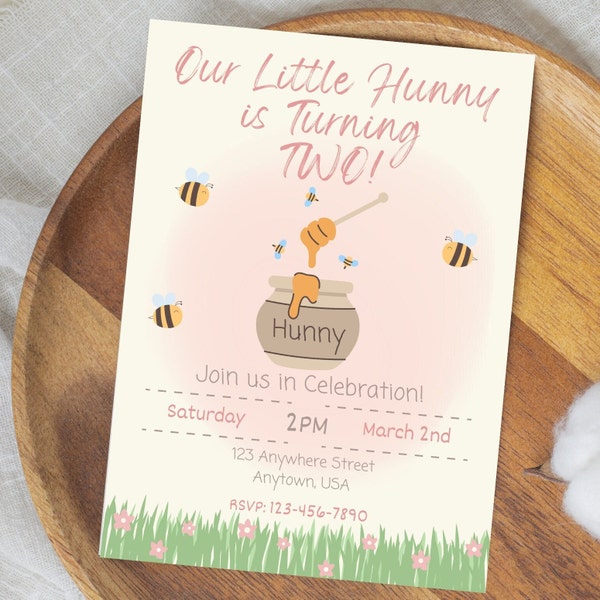 Our Hunny is Turning Two - Winnie the Pooh inspired Customizable Birthday Invite Template