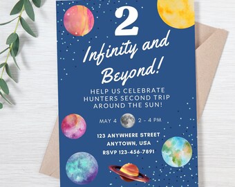 Two Infinity and Beyond - Second Birthday - Downloadable Customizable Birthday Invitation Template
