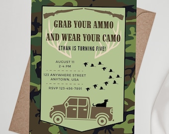 Camo and Ammo - Hunting - Camouflage - Downloadable Customizable Birthday Invitation Template