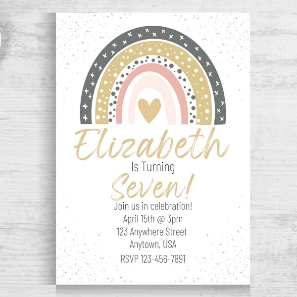 Rainbow Design 3 – Birthday Party Invite – Boho, Pastel, Organic - Downloadable Customizable Birthday Invitation Template