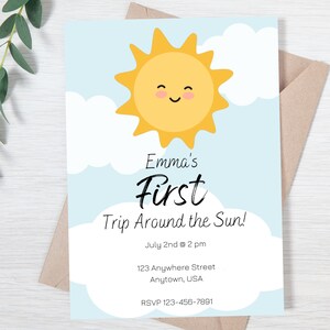 First Trip Around the Sun- First Birthday Party Invite - Turning One - Downloadable Customizable Birthday Invitation Template