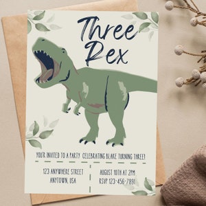 Three Rex - Chłopiec Dinozaur Trzecie Urodziny - Pobierz Dostosowywalny Szablon Zaproszenia Urodzinowego