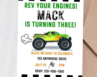 Monster Truck Birthday Party Invitation – Customizable Template (Digital Download)