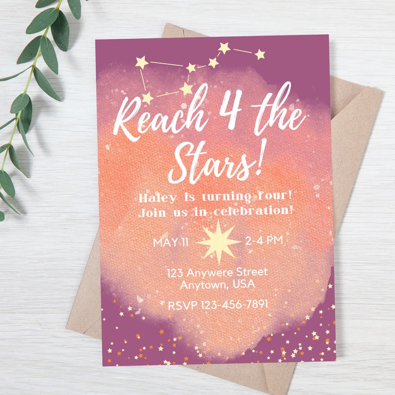 Reach 4 the Stars - Fourth Birthday - Downloadable Customizable ...