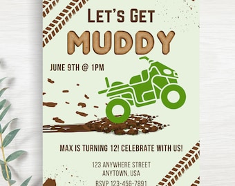 Vamos ficar enlameados - ATV - UTV - Off road - convite para festa de lama - Modelo de convite de aniversário personalizável para download
