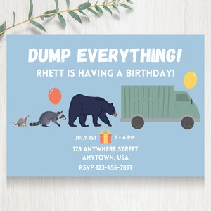 Trash Truck inspired Birthday Party Invite - Downloadable Customizable Birthday Invitation Template