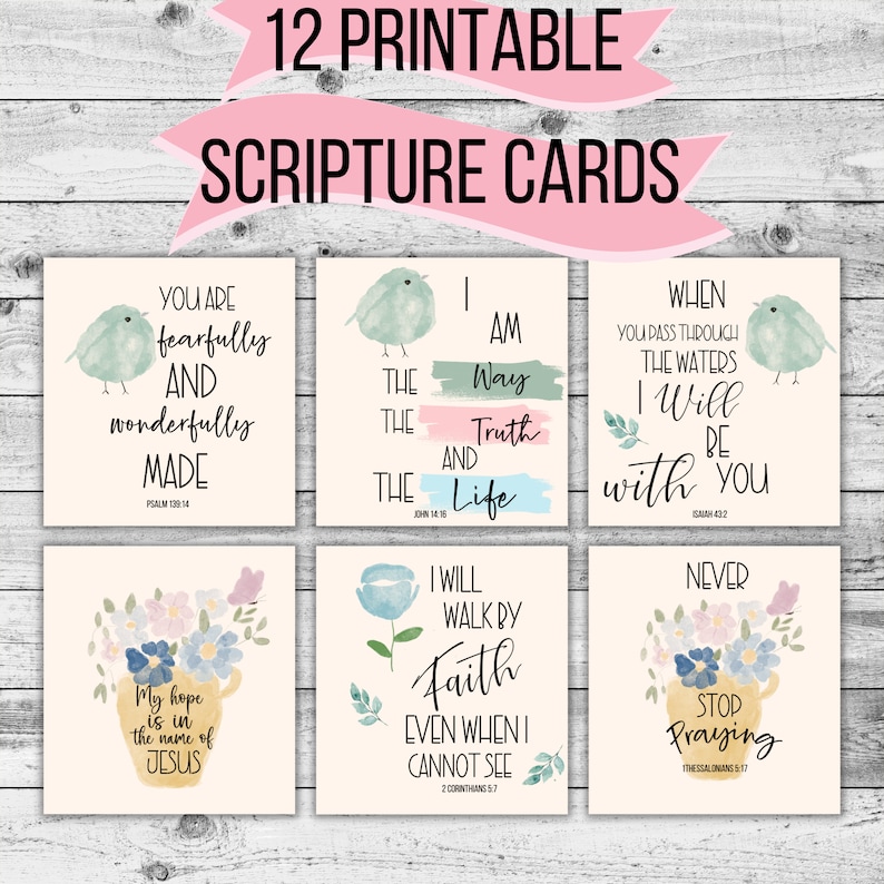 12 Encouraging Bible Verse Printable Cards, Bible Memory Verse, Bible ...