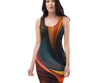 All Over Printed Women Cut and Hand Sewn Made Especially Bodycon Dress Fitted Dresses Sleeveless Party wear Abstract Art