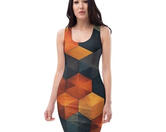 All Over Printed Women Cut and Hand Sewn Made Especially Bodycon Dress Fitted Dresses Sleeveless Party wear Abstract Art