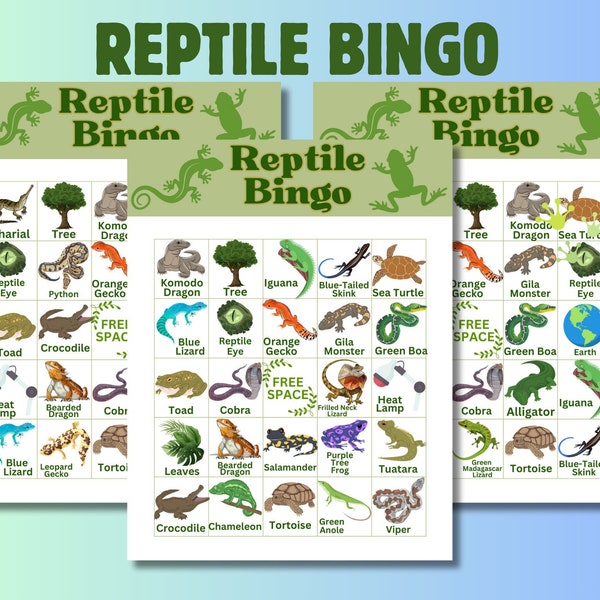 Reptile Bingo, Reptile Birthday Party Games, Frogs and Lizards Bingo Game, 20 Printable Reptile Bingo Cards, Jungle Bingo, Instant Download