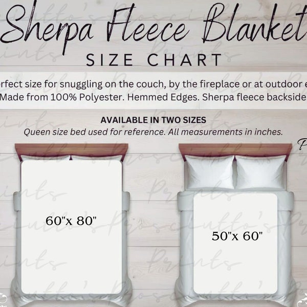 Blanket Size Chart, Sherpa Fleece Blanket Size Chart, Sherpa Throw Blanket Size Chart, Sherpa Blanket Mockup, Measurement Chart, Size Guide