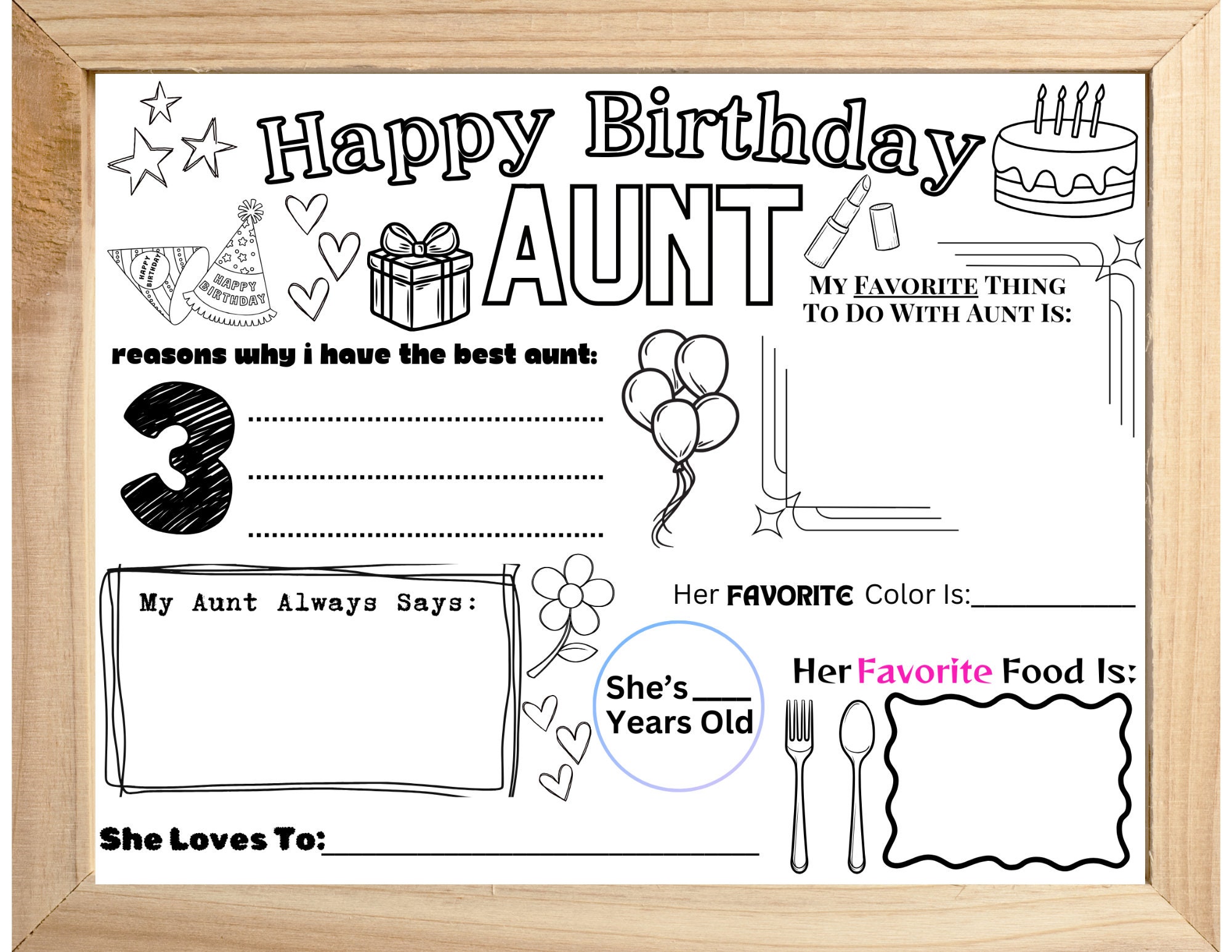 Happy Birthday Aunt Coloring Page, Printable All About My Aunt Fill in ...