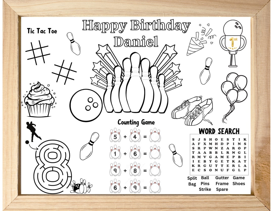 Printable Bowling Party Coloring Page, Bowling Birthday Activity Page ...