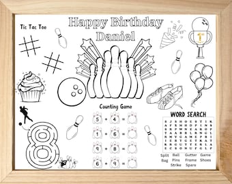 Printable Bowling Party Coloring Page, Bowling Birthday Activity Page, Custom Bowling placemat, Perfect for Kids Parties, INSTANT DOWNLOAD