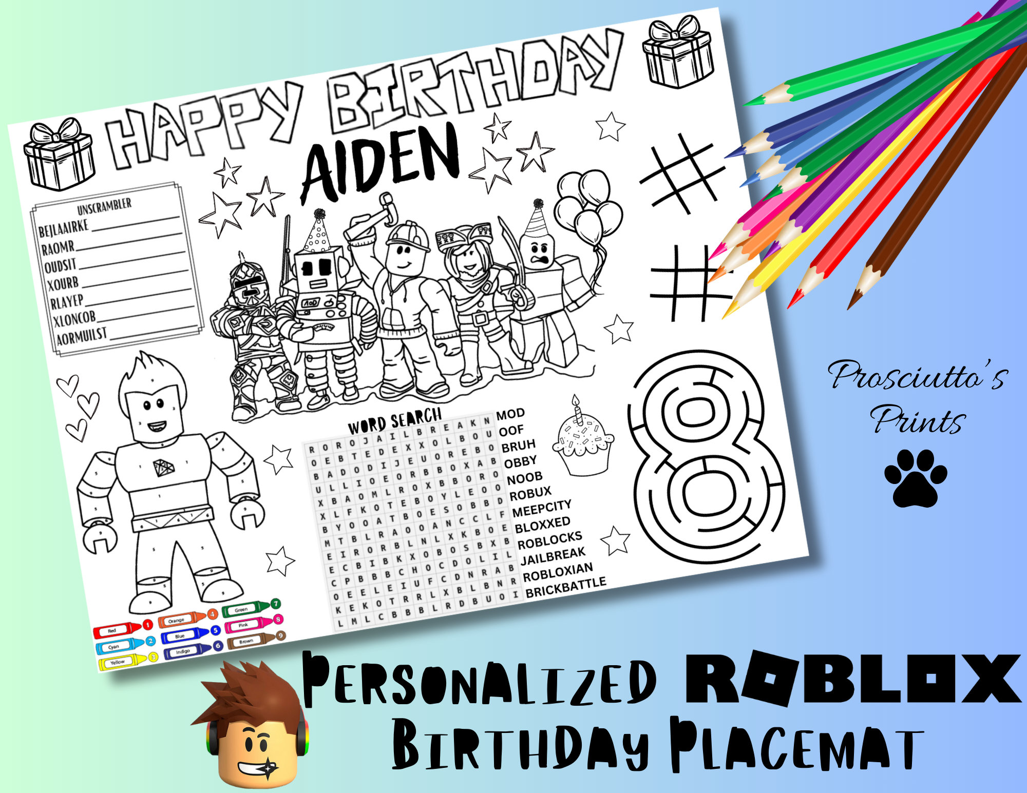 Personalized Roblox Themed Birthday Placemat, Roblox Activity Sheet ...