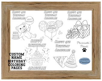 Customizable Birthday Coloring Pages for Kids Personalized Kids Birthday Party Activity, Set of 5 Birthday Party Coloring Sheets Cute Custom